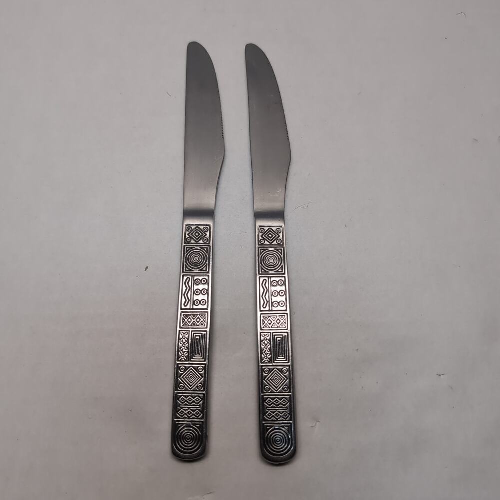 Set of 2 Cambridge Aztec Stainless Flatware Dinner Knife Silverware